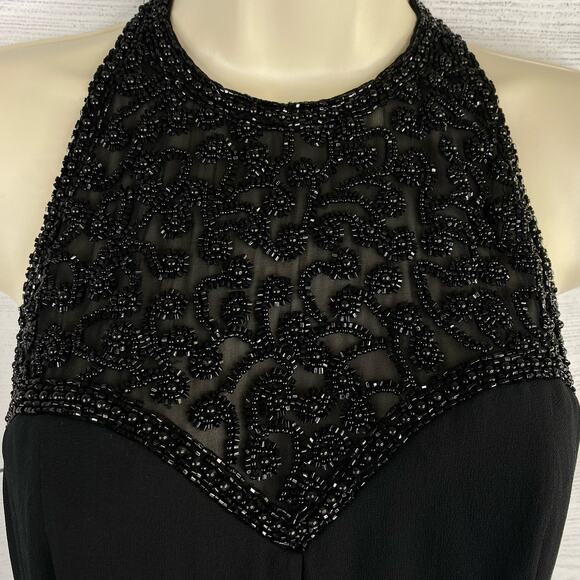 Black Tie Oleg Cassini size Small Silk Beaded Embellished Party Evening Dress - Picture 3 of 11